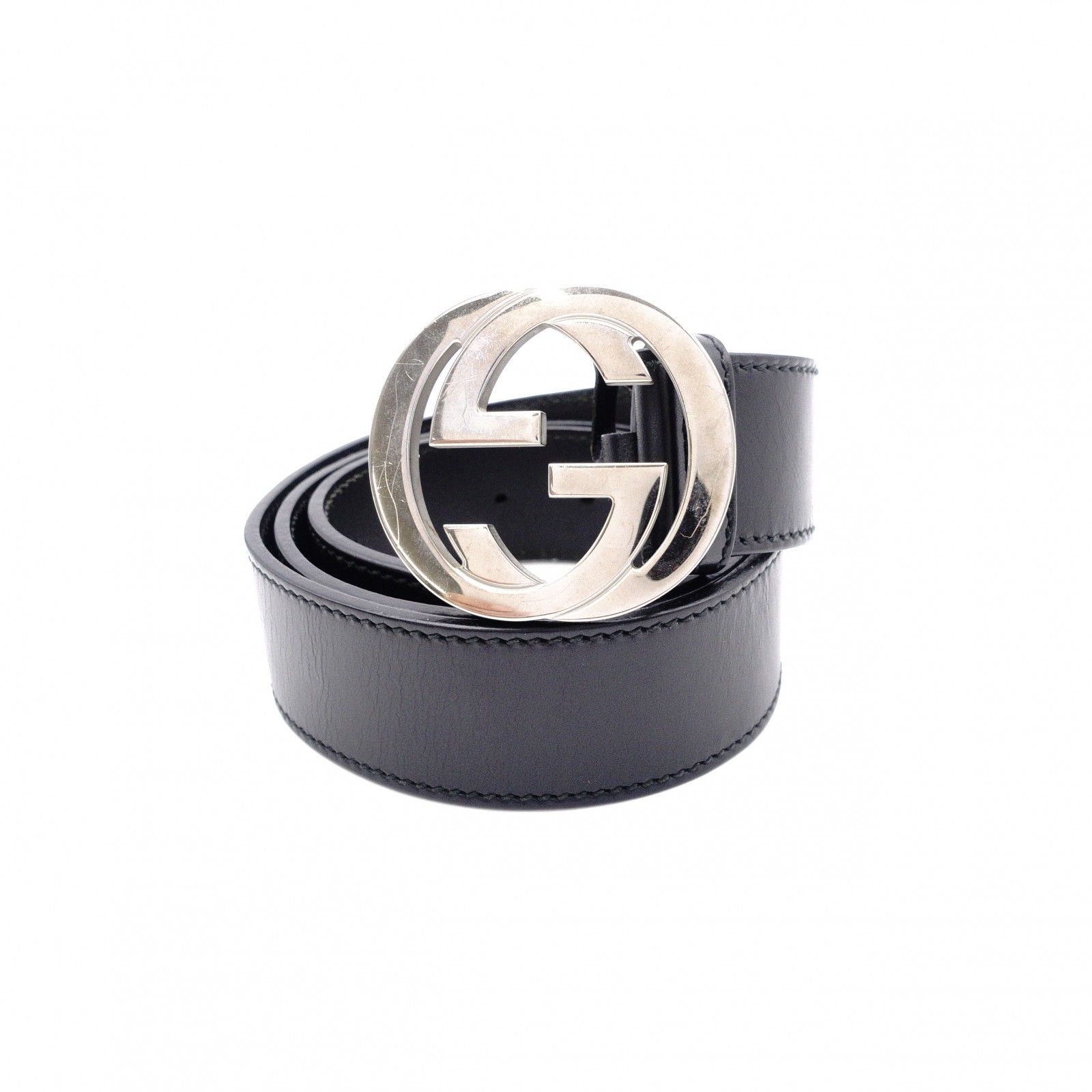 GUCCI グッチ GG ベルト レザー サイズ95/38インチ 黒 シルバー金具 メンズ ロゴ