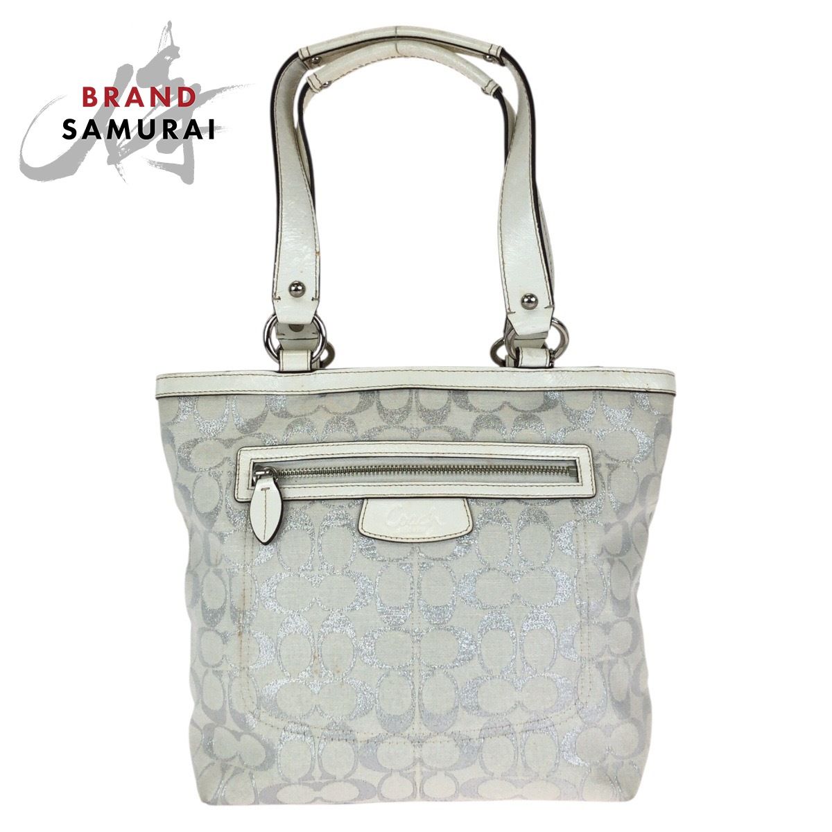 COACH コーチ シグネチャー ホワイト シルバー金具 キャンバス/レザー 20261E トートバッグ ショルダーバッグ レディース 602872【中古】