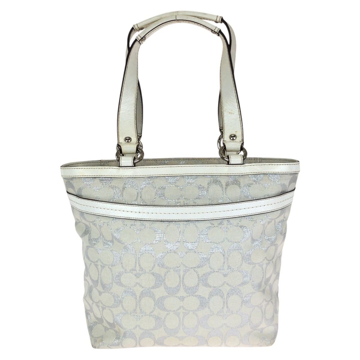 COACH コーチ シグネチャー ホワイト シルバー金具 キャンバス/レザー 