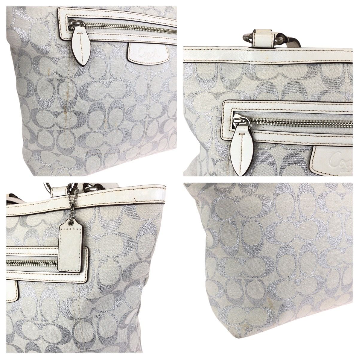 COACH コーチ シグネチャー ホワイト シルバー金具 キャンバス/レザー 