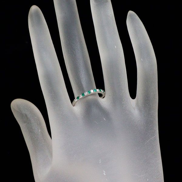 Pt900 エメラルド ダイヤモンド リング 0.10ct D0.14ct ハーフ