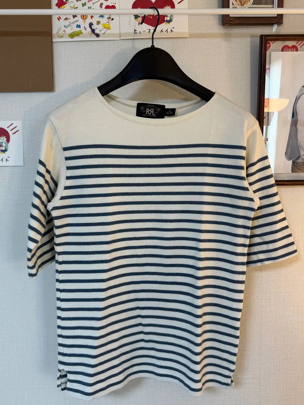 (XS) RRL ダブルアールエル ストライプ ボートネック バスクシャツ 半袖Tシャツ