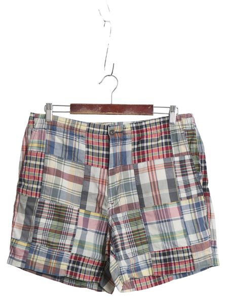 ポロ ラルフローレン パッチワーク ショートパンツ メンズ L / マドラス チェック ショーツ 短パン コットン イージーパンツ ノータック