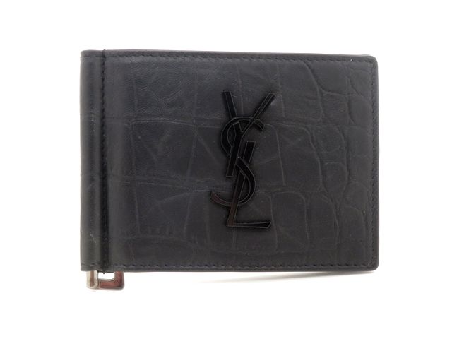 SAINT LAURENT サンローラン バッグ 二つ折マネークリップ ブラック レザー ｻｲﾌ･小物 485630 二つ折り財布 レザー ブラック ユニセックス【中古】437