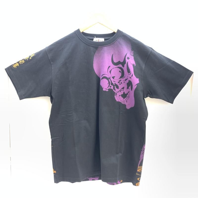 【中古】絡操魂 古都古都 がしゃ髑髏 刺繍 和柄 半袖 Ｔシャツ ブラック XL カラクリダマシイ[92]