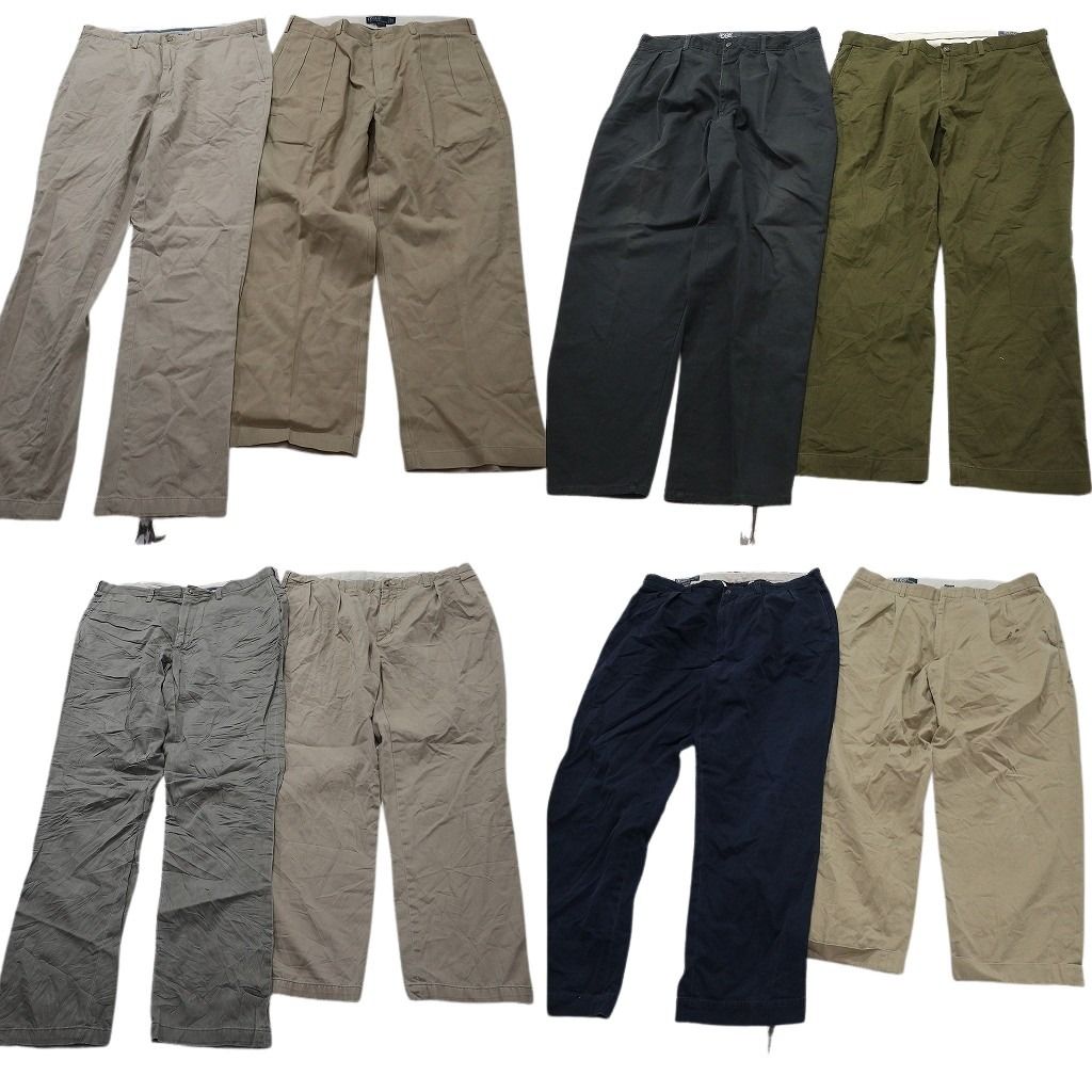 古着卸 まとめ売り ラルフローレン パンツ 8枚セット ( メンズ 38 ) 紺タグ オールド ツータック ブラック 中古 古着 NF1590