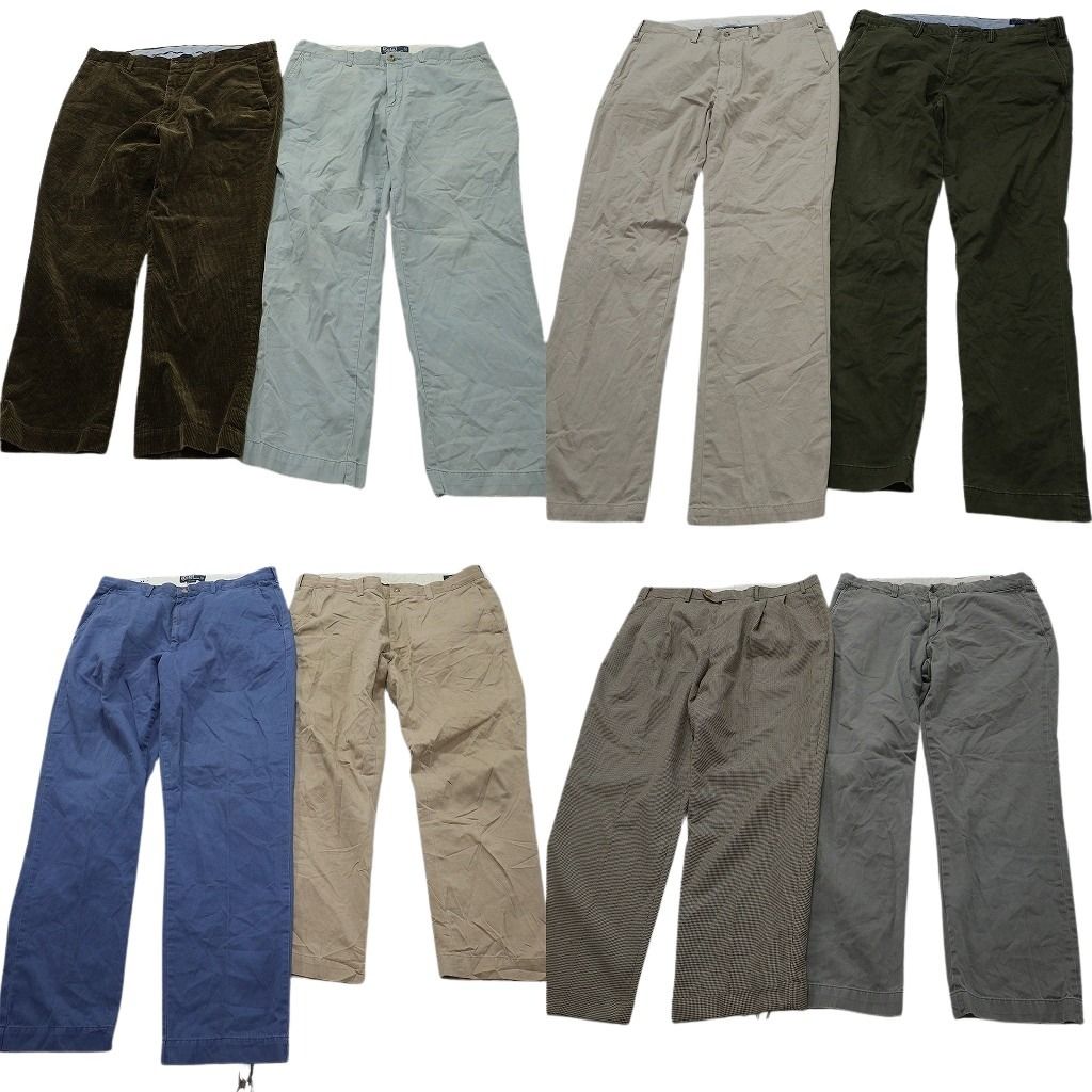 古着卸 まとめ売り ラルフローレン パンツ 8枚セット ( メンズ 36 ) ツータック 紺タグ オールド ストレート 中古 古着 NF1595