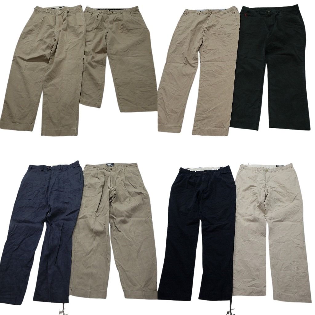 古着卸 まとめ売り ラルフローレン パンツ 8枚セット ( メンズ 36 ) ツータック 紺タグ オールド ブラック 中古 古着 NF1597