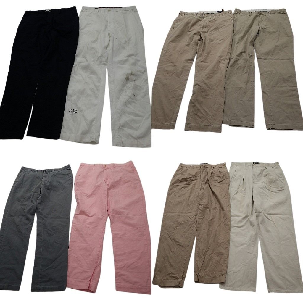 古着卸 まとめ売り ラルフローレン パンツ 8枚セット ( メンズ 36 ) ツータック 紺タグ オールド ベージュ 中古 古着 NF1598