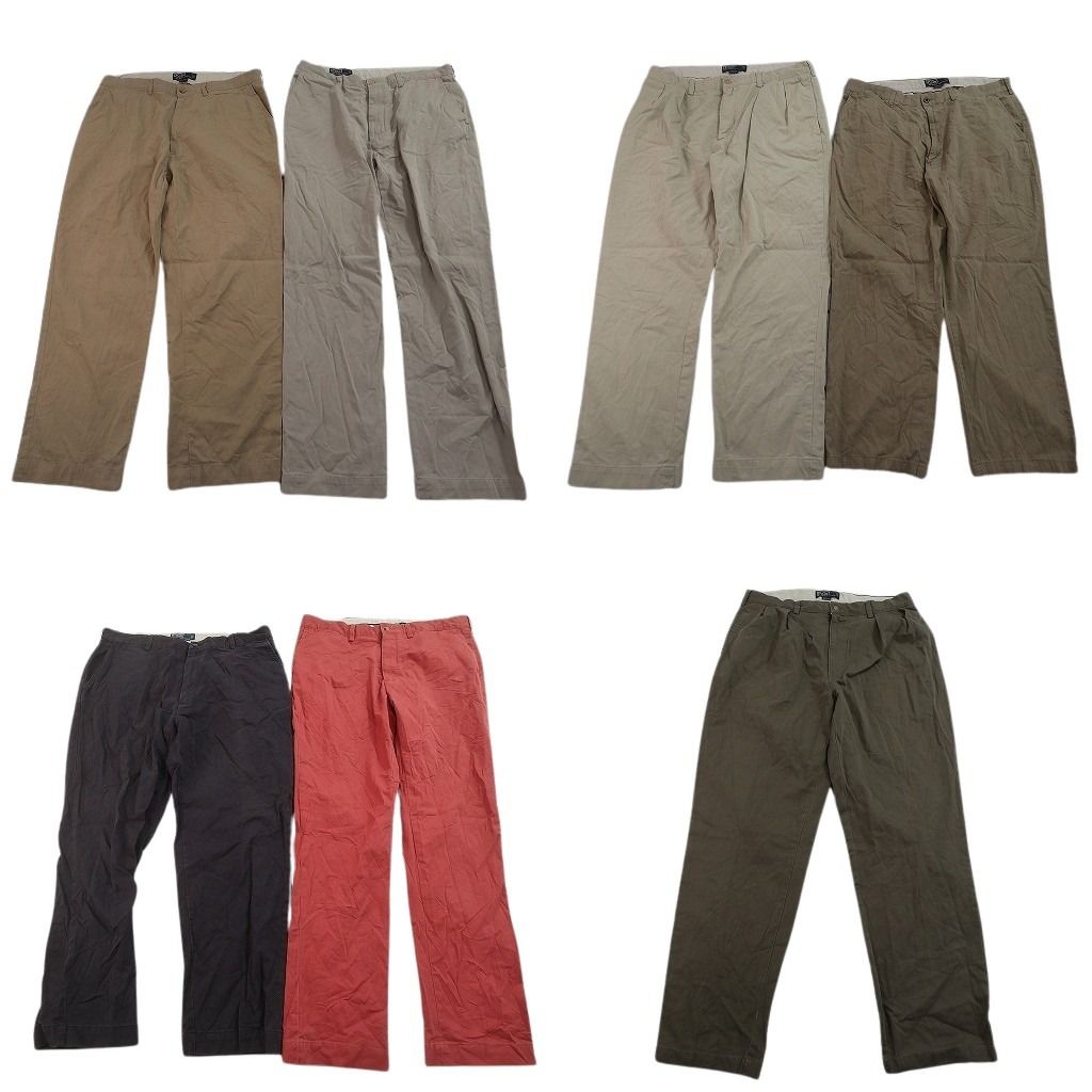 古着卸 まとめ売り ラルフローレン パンツ 7枚セット ( メンズ 36/38 ) 紺タグ オールド ツータック ベージュ 中古 古着 NF1611