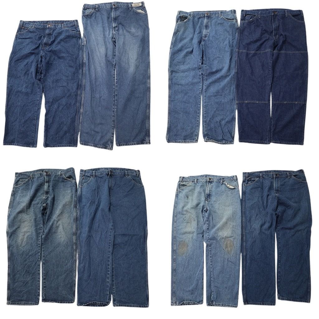 古着卸 まとめ売り ディッキーズ デニムパンツ 8枚セット ( メンズ 40 ) インディゴブルー ワイド ダブルニー 中古 古着 NF1643