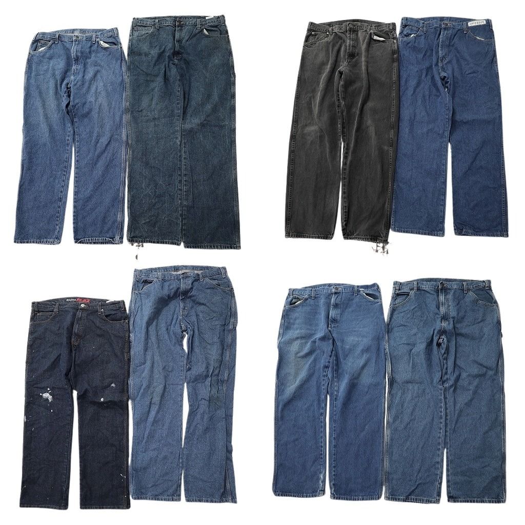 古着卸 まとめ売り ディッキーズ デニムパンツ 8枚セット ( メンズ 38 ) インディゴブルー ブラック ストレート 中古 古着 NF1646