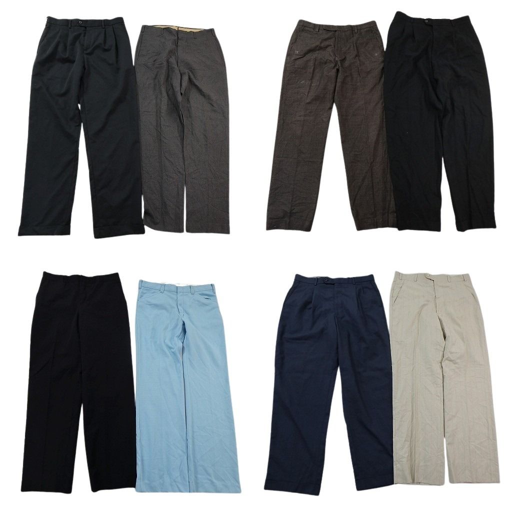 古着卸 まとめ売り スラックスMIX 8枚セット ( メンズ 34 ) ２タック ノータック ダブル仕様 中古 古着 NF1681