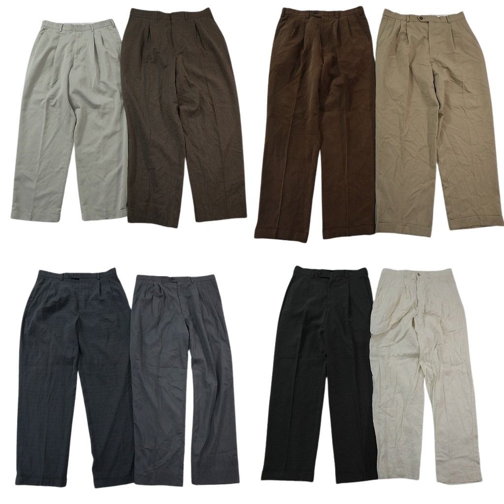 古着卸 まとめ売り スラックスMIX 8枚セット ( メンズ 34 ) ２タック ブラック ダブル仕様 中古 古着 NF1682