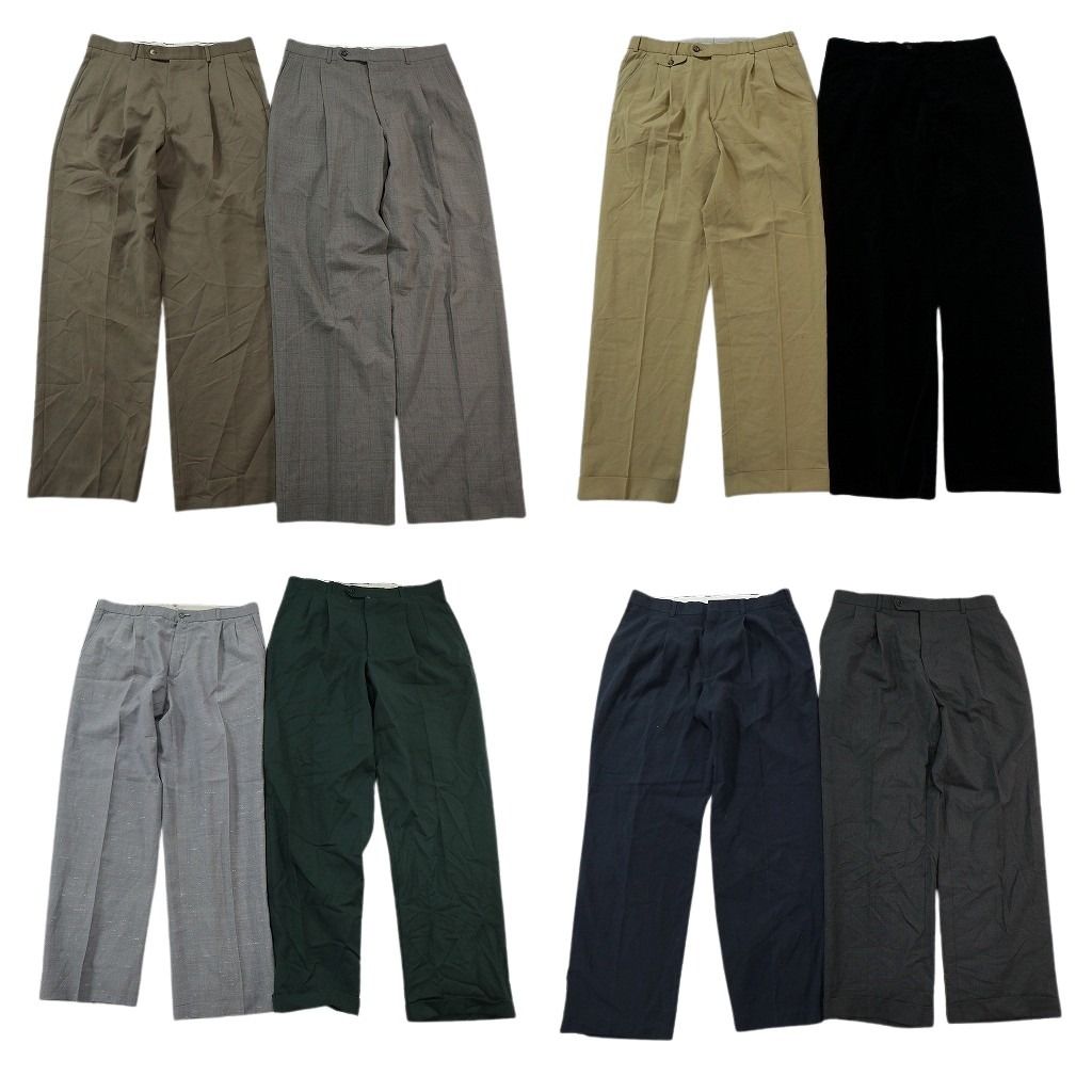 古着卸 まとめ売り スラックスMIX 8枚セット ( メンズ 34 ) 2タック ブラック ダブル仕様 中古 古着 NF1697