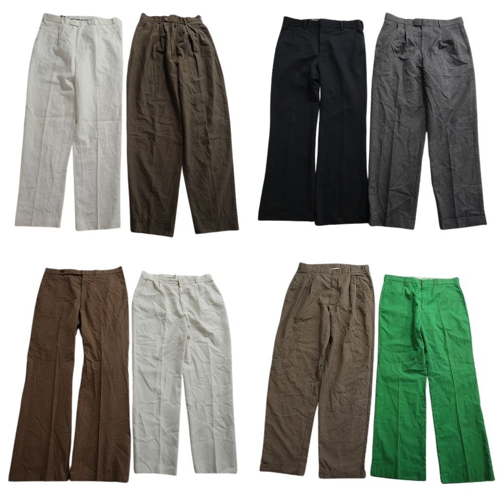 古着卸 まとめ売り スラックス 8枚セット ( メンズ 34 ) ブーツカット ダブル仕様 ワイド ツータック 中古 古着 NF1780