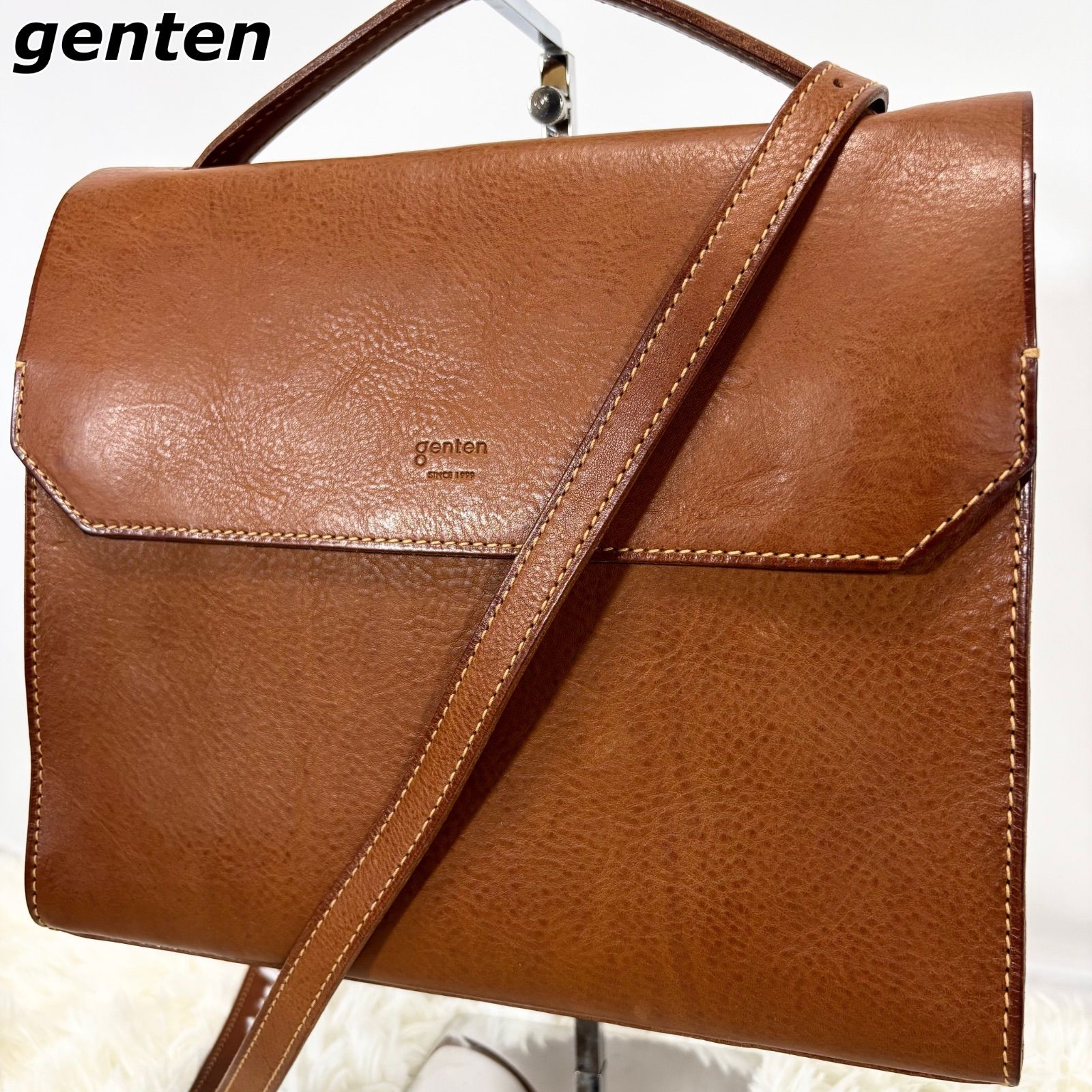【極美品/大人気】ゲンテン genten ミネルヴァ 3WAY リュック ショルダーバッグ ハンドバッグ 斜め掛け クロスボディー 手持ち 手提げ 本革 レザー シボ革 ロゴ型押し