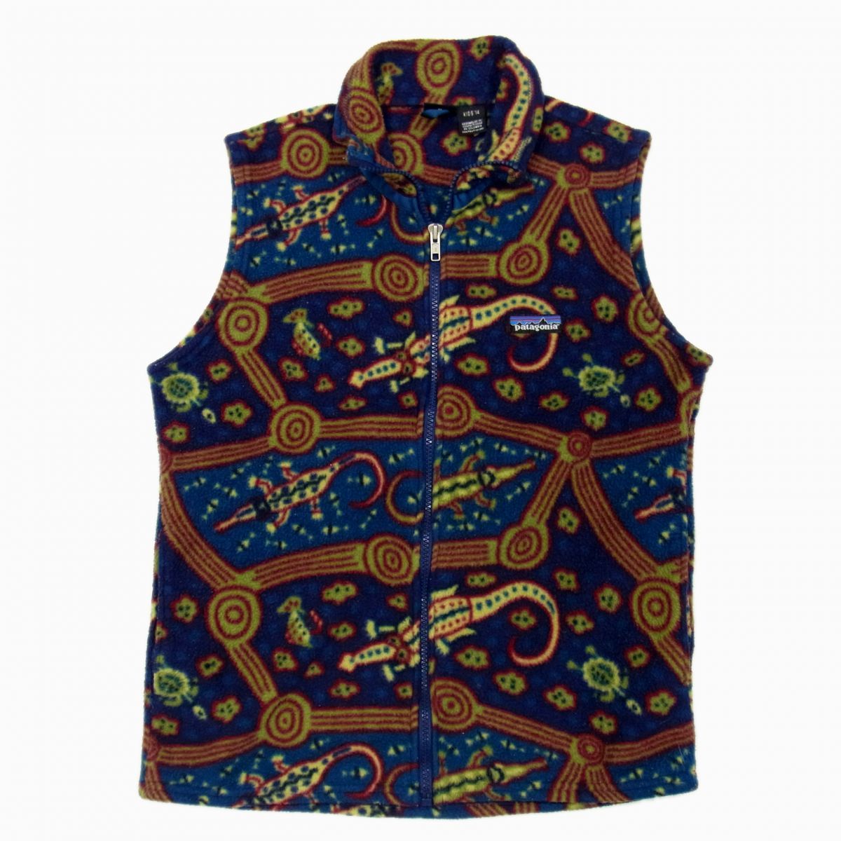 90年代 希少◇Patagonia フリース ジップベスト ワニ カメ 魚 レア柄 アウトドア キャンプ ヴィンテージ パタゴニア キッズ レディース