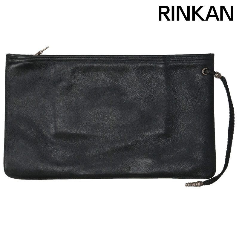 クロムハーツ FLAT MED PLAIN ストラップ付きレザークラッチバッグ メンズ