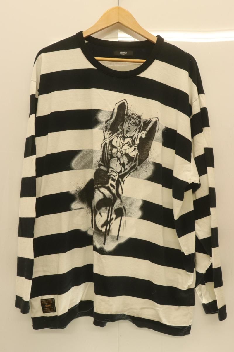【中古】 glamb メンズカットソー XL Risotto Nero Border Cutsew glamb x ジョジョの奇妙な冒険 XL 黒 ブラック 白 ホワイト ボーダー