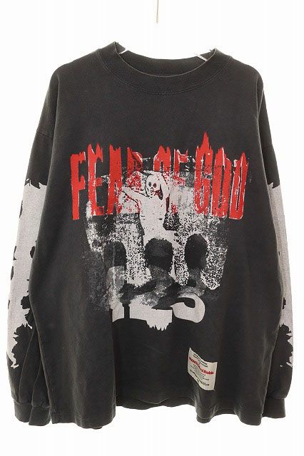 RRR123 × Fear of God LOOK IT'S THE ENEMY LS TEE M プリント ロンT 長袖 チャコールグレー 【ブランド古着ベクトル】【中古】●260610