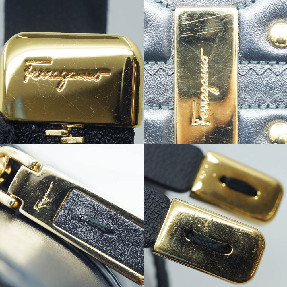 栄】フェラガモ ロゴ クラッチバッグ ショルダーバッグ 2WAY ブラック