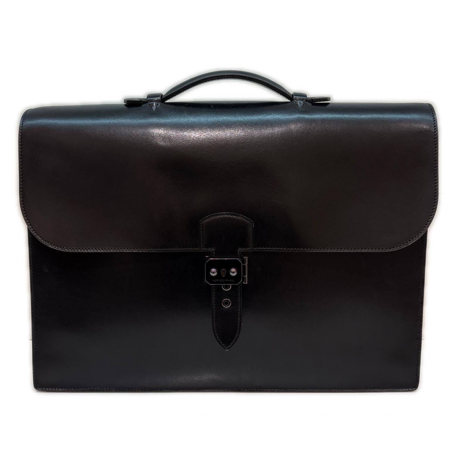 HERMES エルメス サック・ア・デペッシュ41 マチ2 ルテニウム ブリーフケース ボックスカーフ ブラック □L刻印　2008年製造刻印 メンズ【中古】【473】