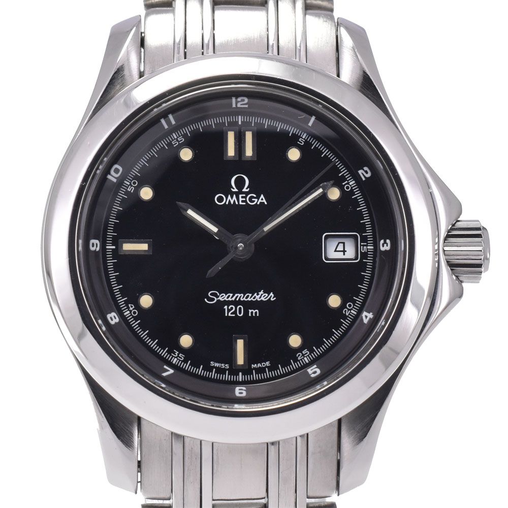 オメガ OMEGA 2571.50 シーマスター 120M デイト ブラック クォーツ レディース 美品 箱・保証書付き 腕時計 L#148206