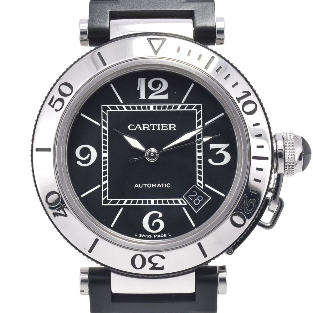 カルティエ CARTIER W31077U2 パシャ シータイマー SS/ラバー ブラック 自動巻き メンズ 美品 腕時計 L#148263