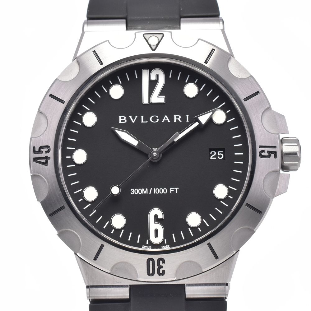 ブルガリ BVLGARI DP41SSD ディアゴノ スクーバ デイト ブラック 自動巻き メンズ 美品 腕時計 L#147947