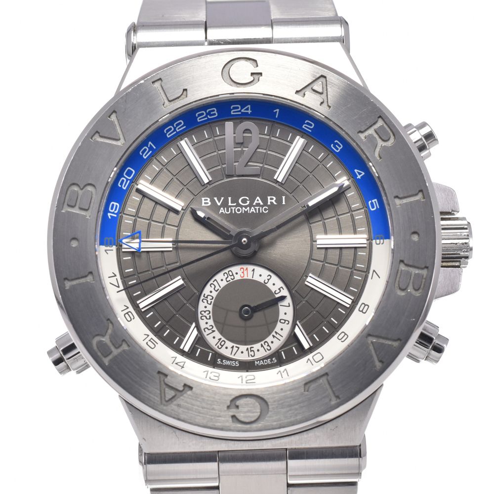 ブルガリ BVLGARI DG40SGMT ディアゴノ GMT デイト グレー 自動巻き メンズ 良品 腕時計 L#148155