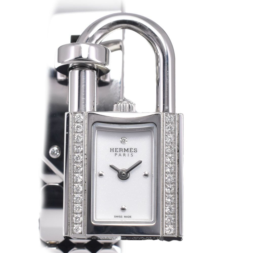 エルメス HERMES KE4.130 ケリーウォッチ ミニ ダイヤモンド ホワイト クォーツ レディース 美品 腕時計 L#148044