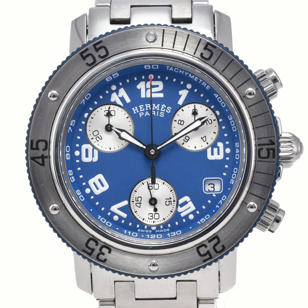 エルメス HERMES CL2.317 クリッパーダイバー クロノグラフ ブルー クォーツ ボーイズ 美品 腕時計 L#147812