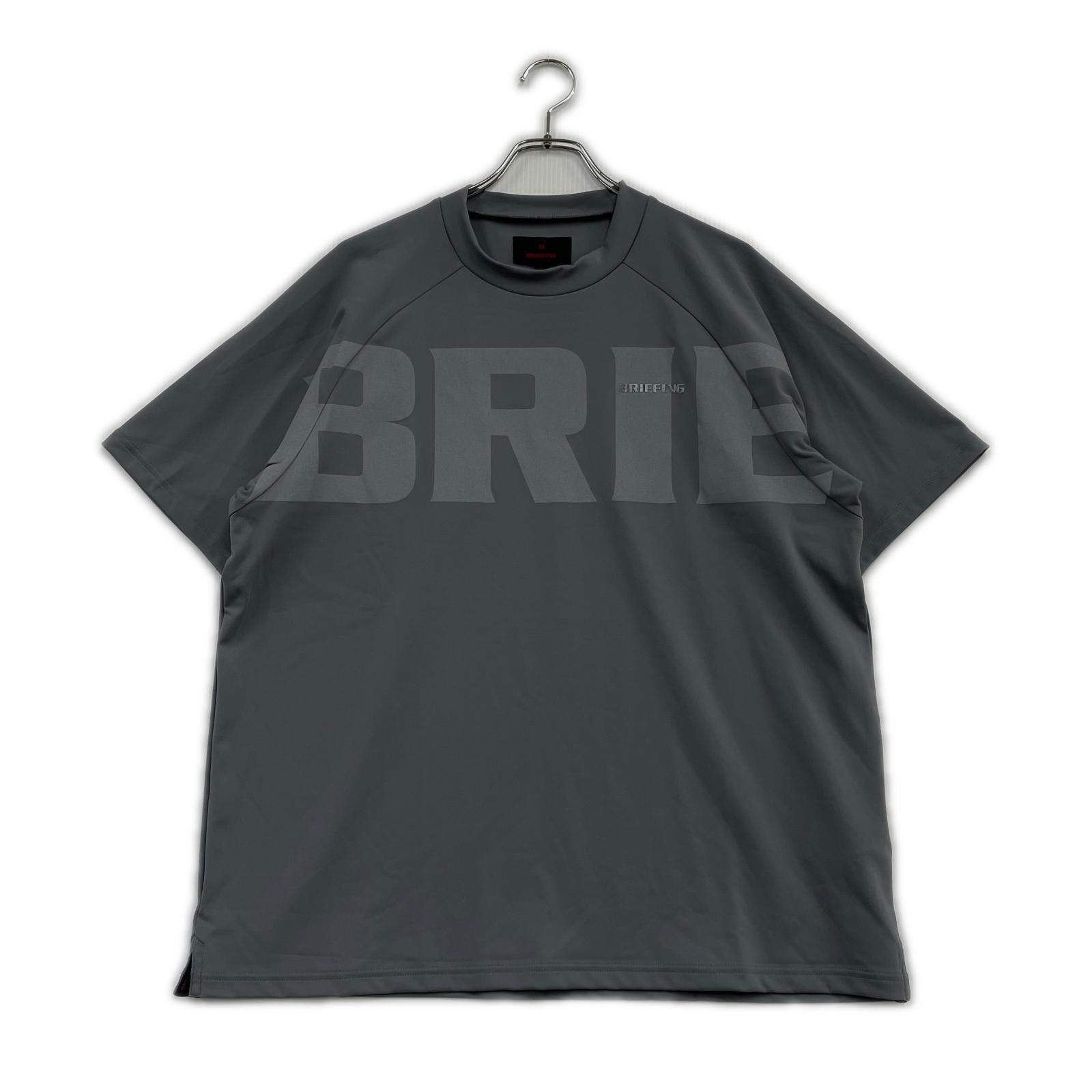 中古 メンズ ブリーフィング BRIEFING 半袖シャツ L グレー モックネック 幅広め ストレッチ 大判ロゴ