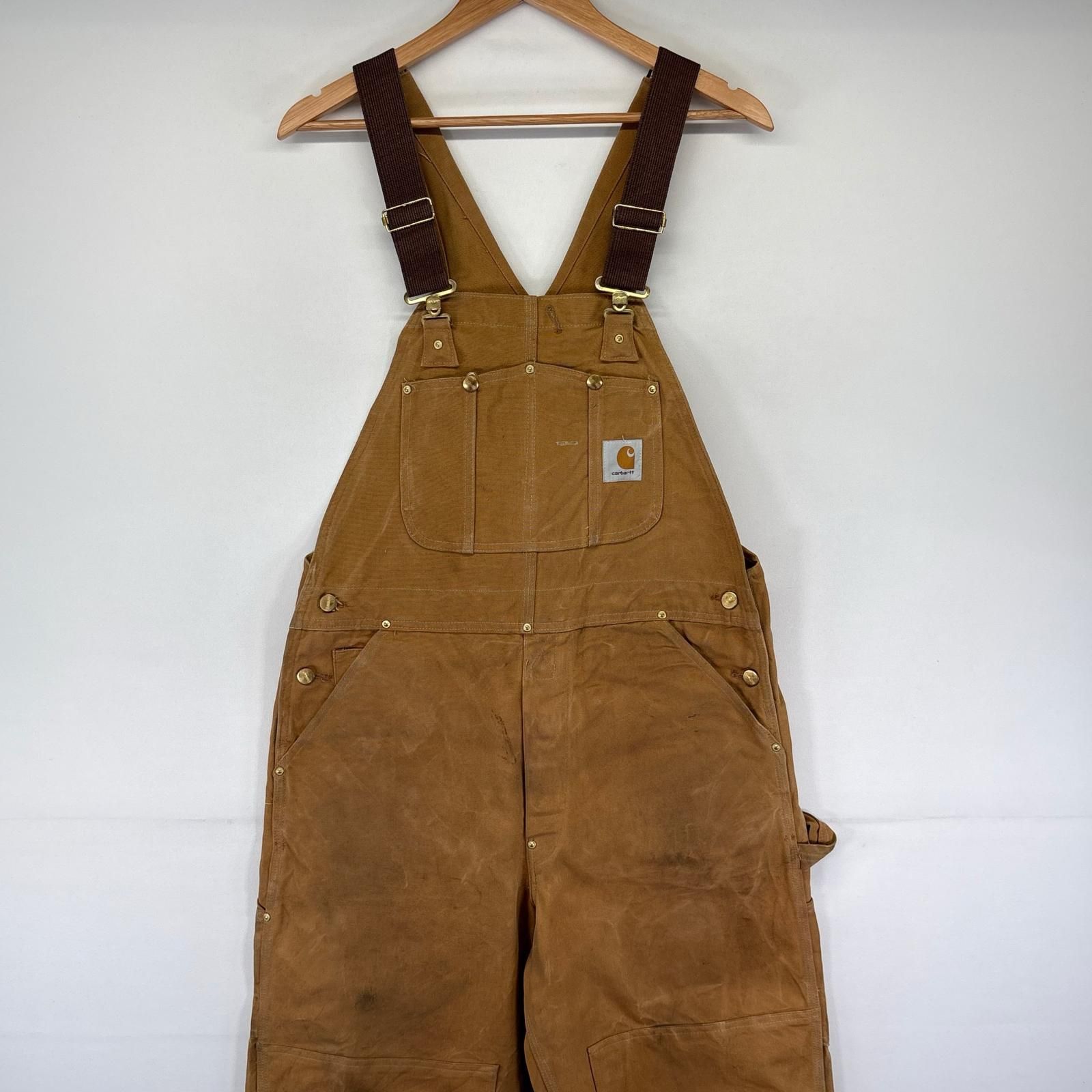 【超美】 Carhartt ダックオーバーオール 30 ブラウン ワーク 米国 古着 カーハート Carhartt USA製 ダック オーバーオール ワーク 作業着