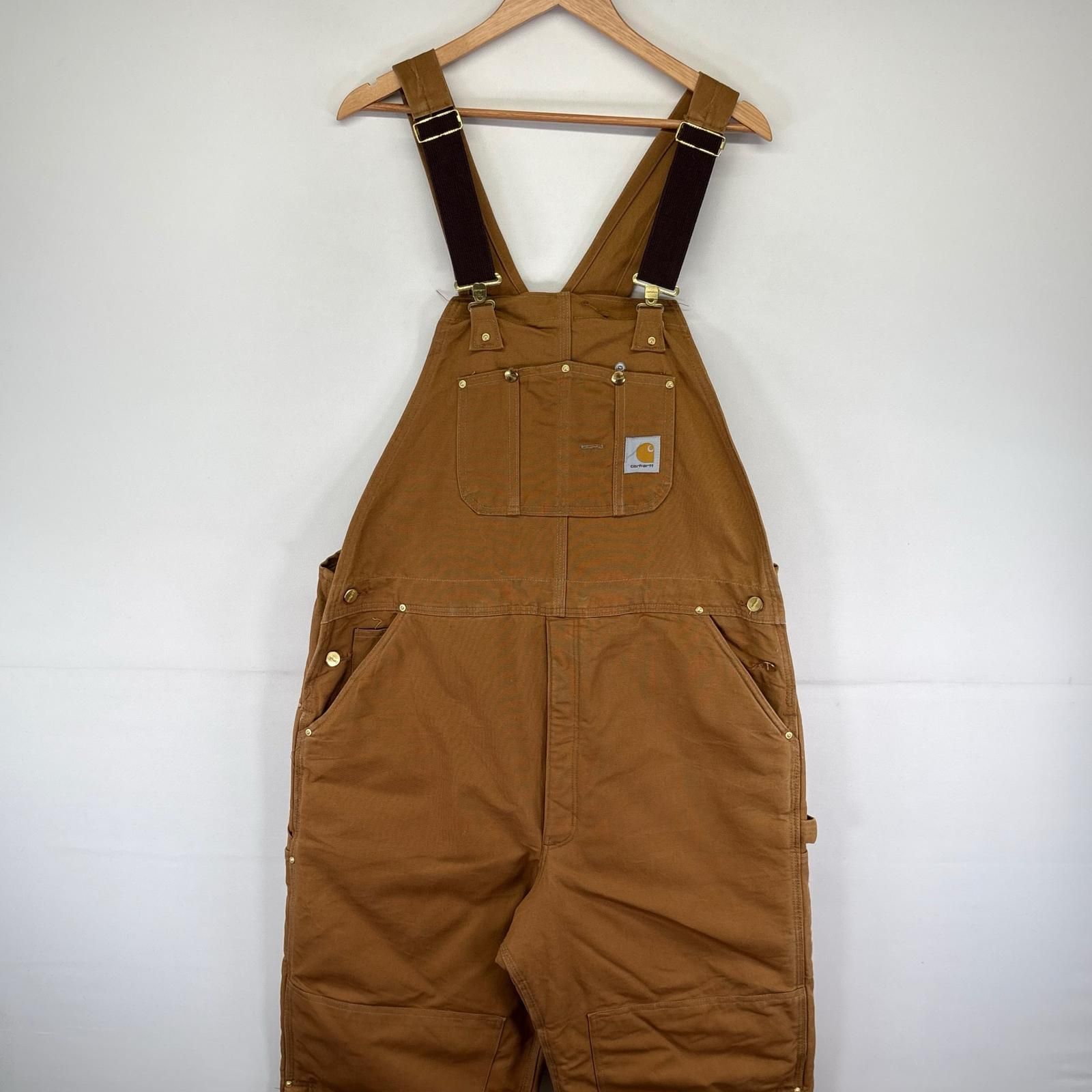 古着 カーハート Carhartt USA製 ダック オーバーオール ワーク 中綿 作業着 大きいサイズ ハンマーループ W40 L34 ブラウン系 メンズ