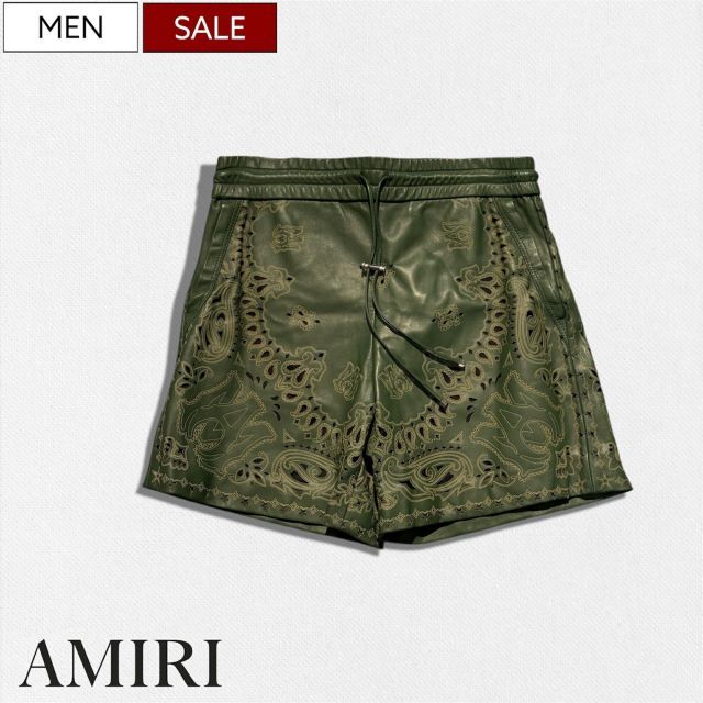 【定価418,000円(税込)】AMIRI -アミリ- 都会的な大人カジュアルを演出する！最高級カーフレザーを使ったラグジュアリーな1本！ペイズリー柄カーフレザーショートパンツ ショーツ CARF LEATHER CARGO SHORT PANTS 革パ