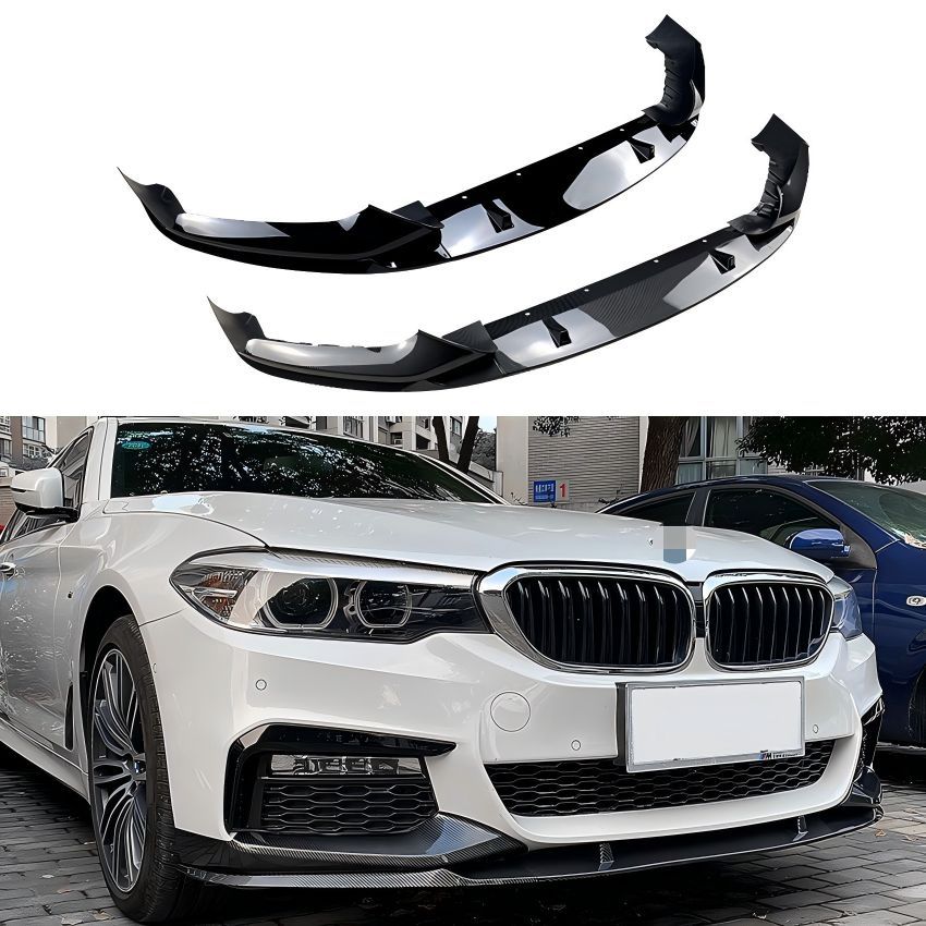BMW 5シリーズ 5 Series G30 前期 M Sport 2018-2020対応 フロントリップスポイラー フロントアンダーパーツ フロントコーナーパーツ PP製 ピアノブラック カーボン調 前まわりを引き締めるスポーティデザイン 外装ドレスアップ用
