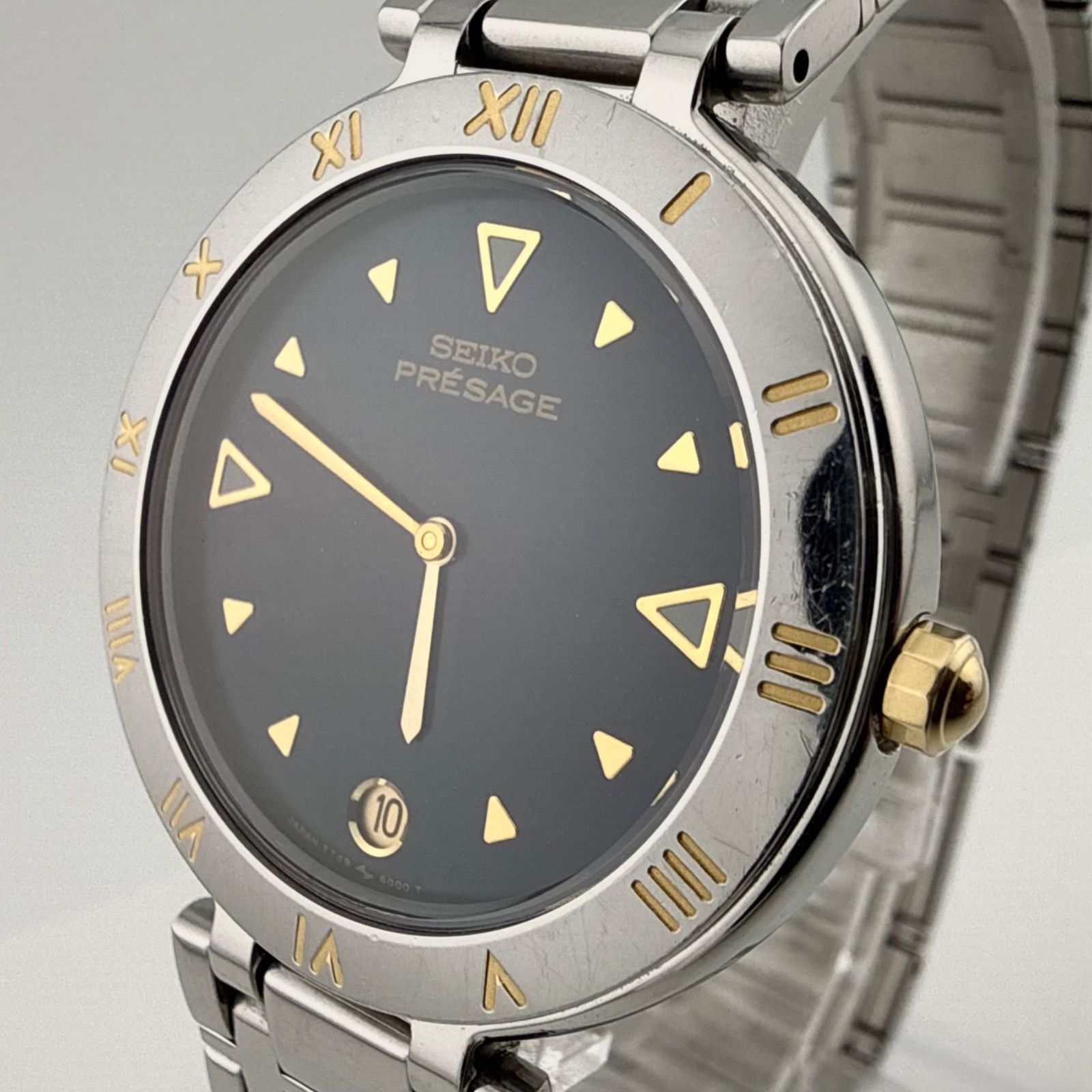 SEIKO 7749-6000 セイコー　PRESAGE プレサージュ　 ネイビー文字盤　メンズ　腕時計 クォーツ 稼働品 電池交換済み【Q440】