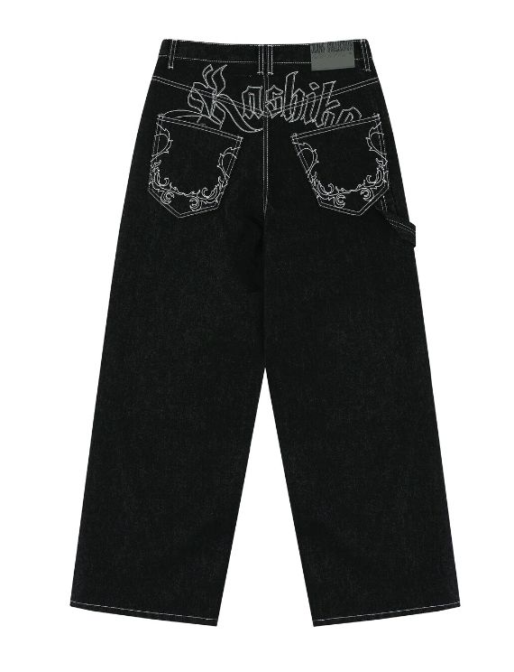 Kashiko ズボン Embroied Nonfade Denim Pants Black 6,368円