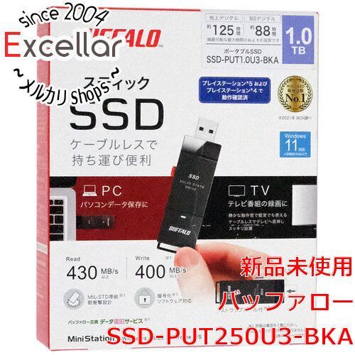 [bn:15] 【新品訳あり(箱きず・やぶれ)】 BUFFALO　外付けSSD　SSD-PUT250U3-BKA　ブラック