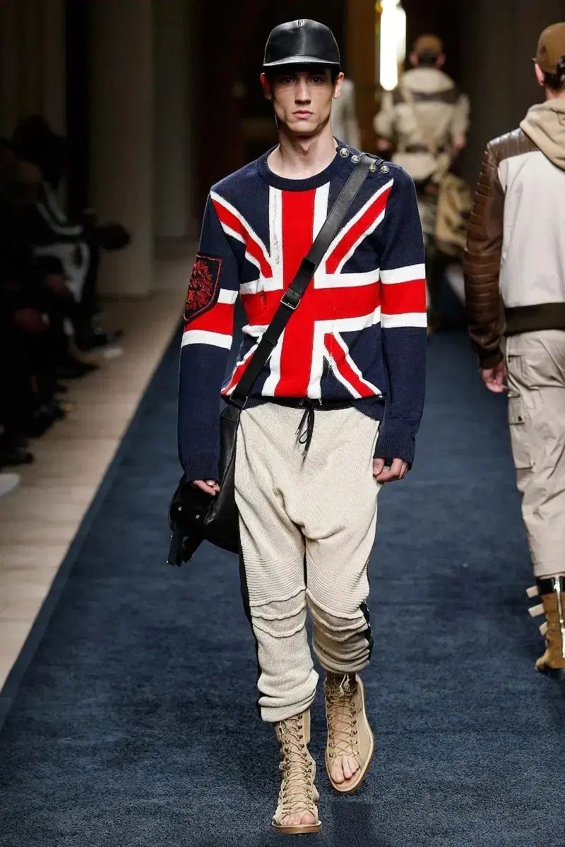L バルマン SS16 ユニオンジャック ディストレスト ニット