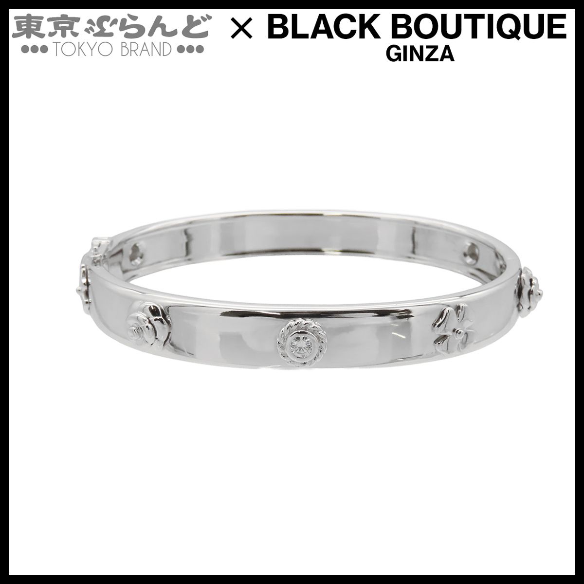 シャネル CHANEL スリーシンボル バングル ホワイトゴールド K18WG ダイヤモンド カメリア 3PD レディース メーカー仕上済 101856200