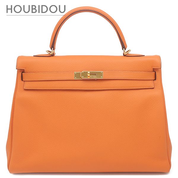 エルメス HERMES 2WAYバッグ ケリー35 内縫い トリヨンクレマンス オレンジ ゴールド金具 ハンドバッグ ショルダー □H 【保存袋】【中古】