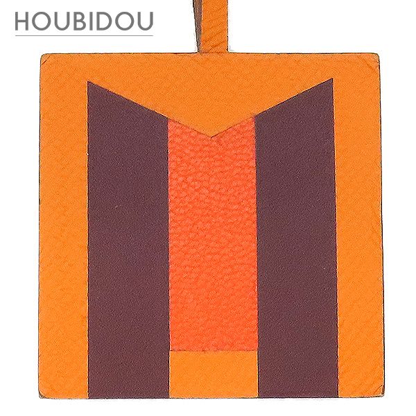 エルメス HERMES バッグチャーム レトル オ カレ ヴォーエプソン シェーブル オレンジ×ブラウン 茶 チャーム キーホルダー 【中古】