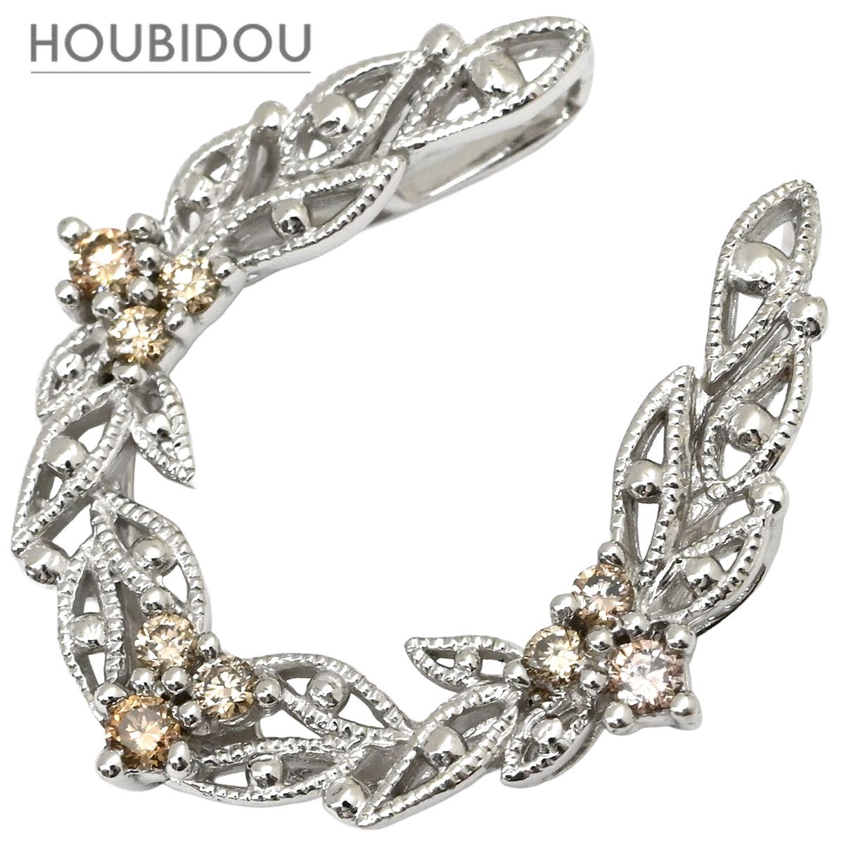 ペンダントトップ ダイヤ 0.13ct ネックレストップ ホワイトゴールド Au750 18K WG リーフモチーフ オープンワーク 【中古】