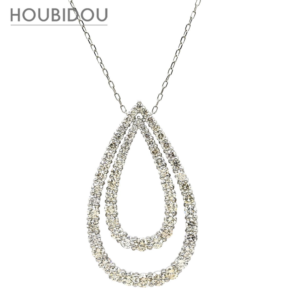 ネックレス ダイヤ 2.00ct プラチナシルバー Pt900×Pt850 2連 ダブルフレーム ツインティアドロップ 【中古】