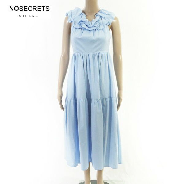 80%OFF 新品 ノーシークレッツ NO SECRETS ワンピース 42 EOP1937 Mサイズ ライトブルー レディース コットンロングワンピース ギャザー フリル