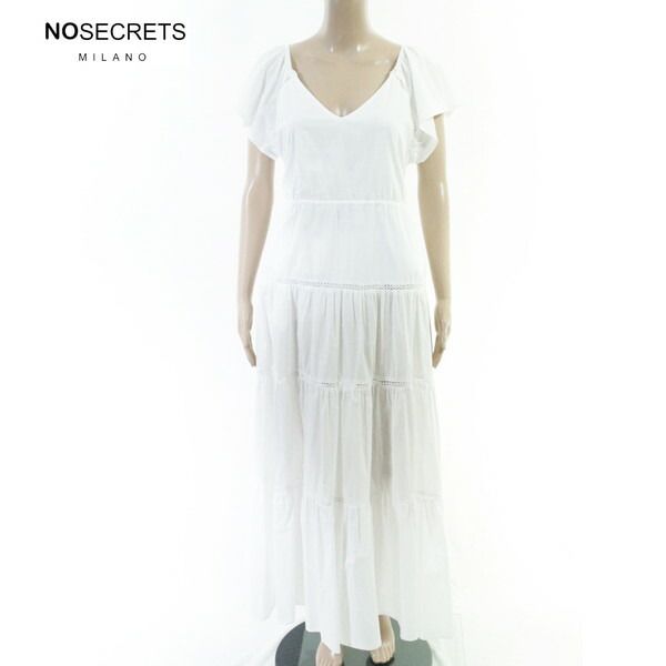 80%OFF 新品 ノーシークレッツ NO SECRETS ワンピース 42 EOP1946 Mサイズ ホワイト レディース ロングワンピース フリル袖 コットン