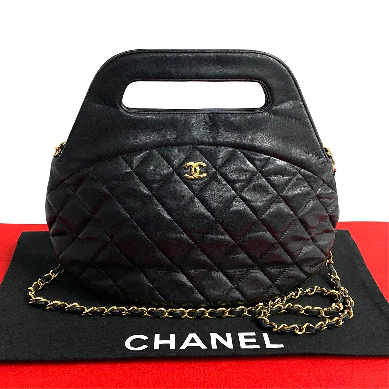 極 美品 シール有 1番台 CHANEL シャネル ヴィンテージ マトラッセ ココ ラムスキン レザー 2way ハンドバッグ ショルダーバッグ 黒 23108